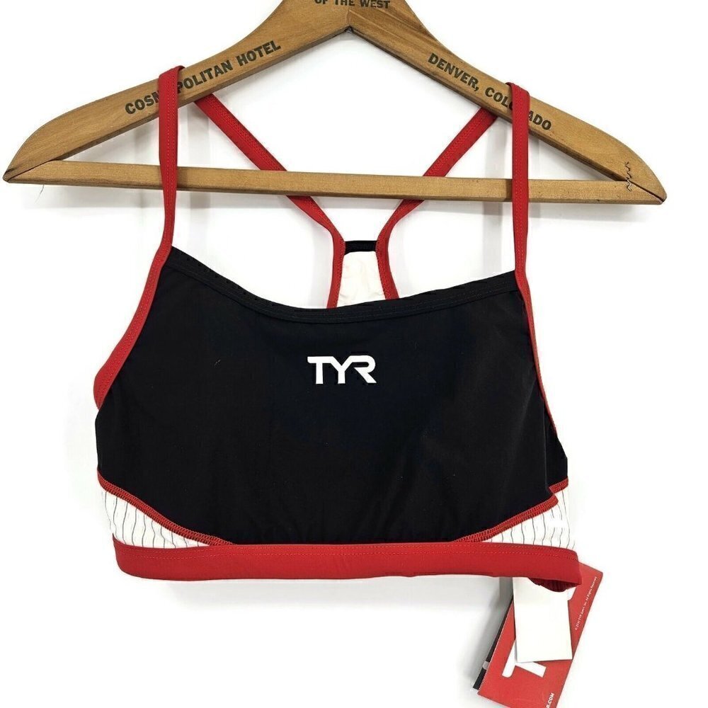 New TYR Carbon Tri Sports Bra Top Womens XL Black Red Thin Strap